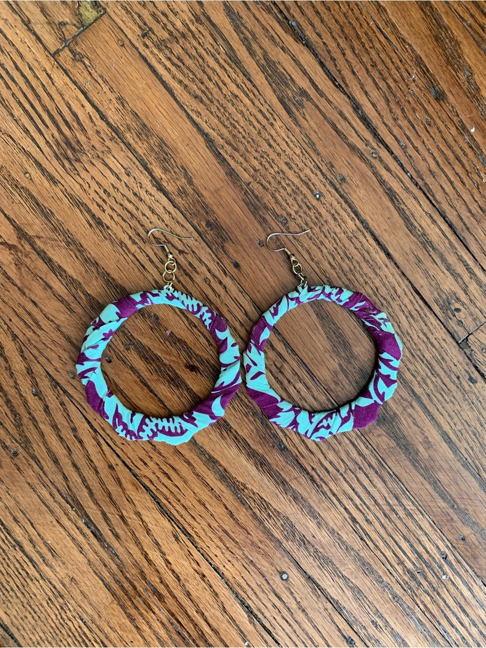 Fabric Wrapped Hoop Earrings - Turquoise & Purple